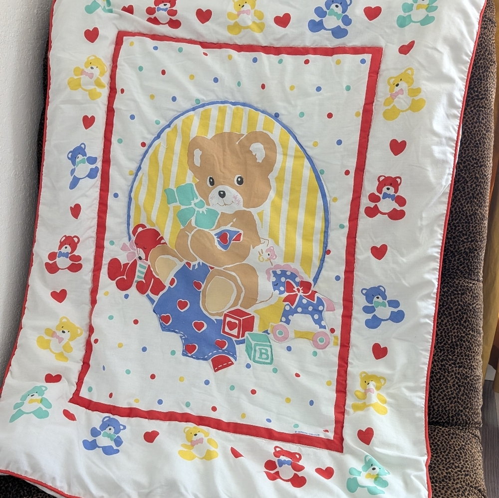 Vintage Morgan Creative Baby Dreams Colorful Teddy Bear Blanket 40.5"x32"